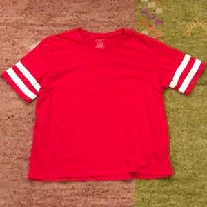 Bright red shortsleeved t shirt
